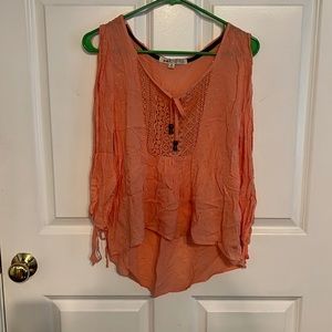 Coral shirt long sleeve with ties on front and arms